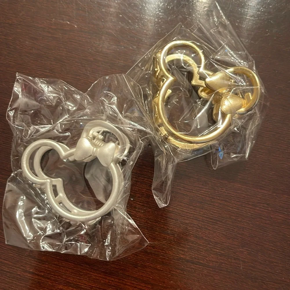 Gold and silver Mickey Minnie Mouse hair clips set of two new